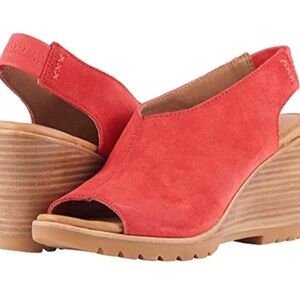 Sorel After Hours Wedge Sling Back Red Sandals Leather Suede Size 7.5